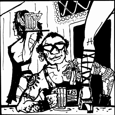 Yeah Baby! A Bounty Hunter relaxes at a (ahem) night club.