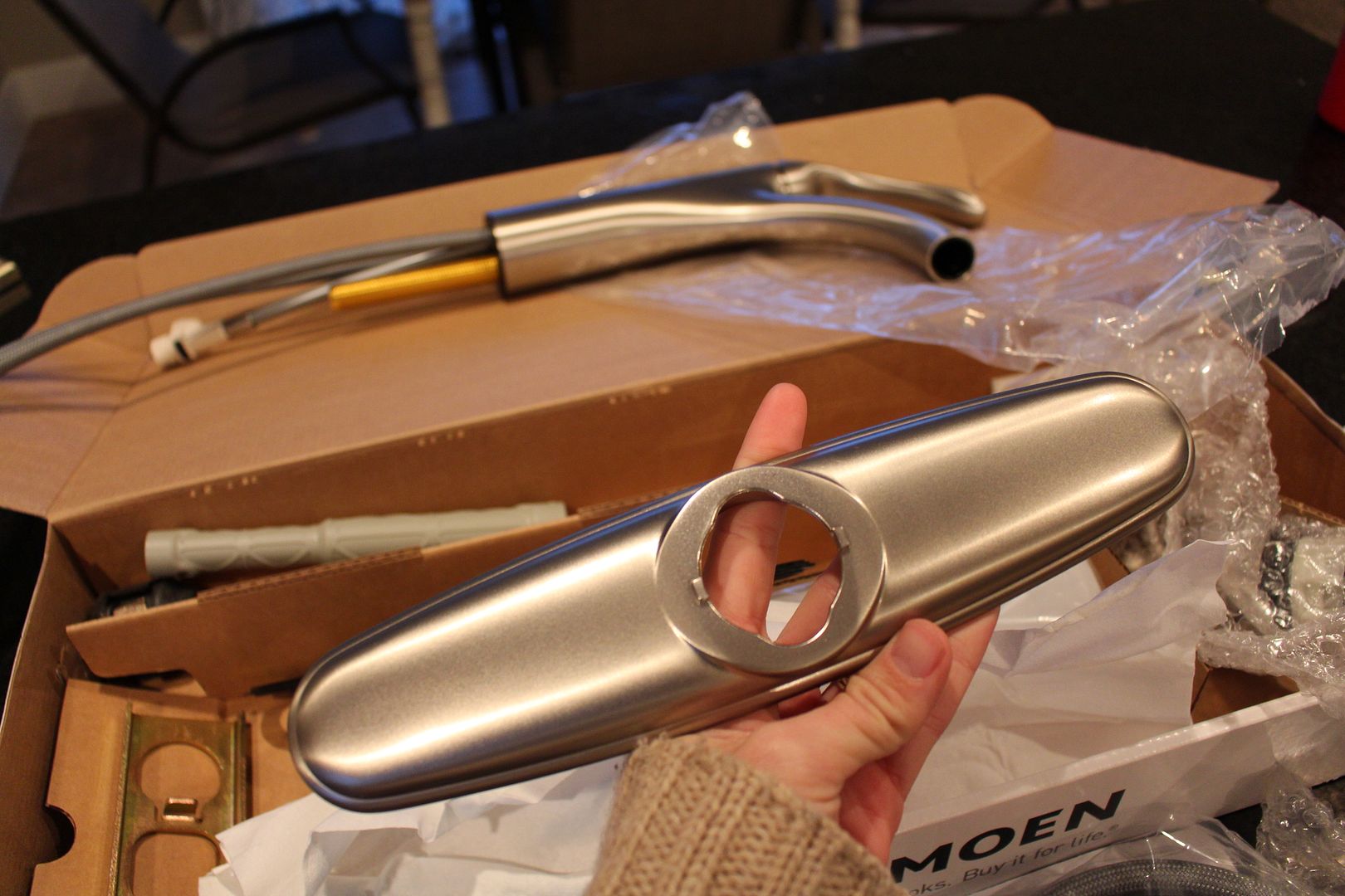 A new Moen faucet! A girl and a glue gun