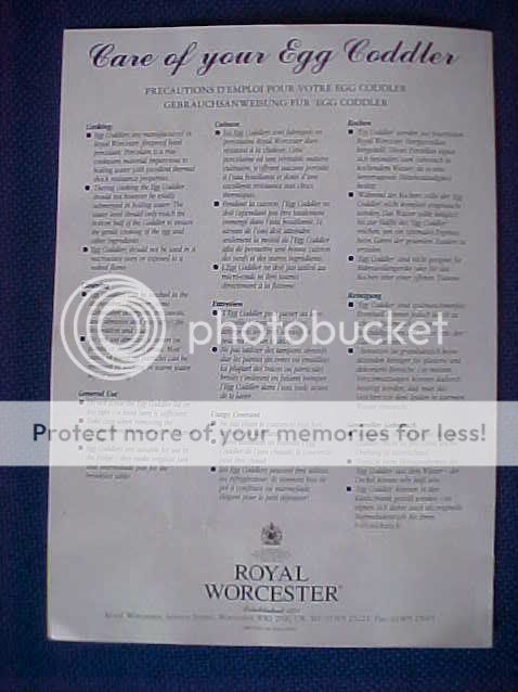 Royal Worcester Coddler Egg Cup Leaflet No1 24 Shown with Names